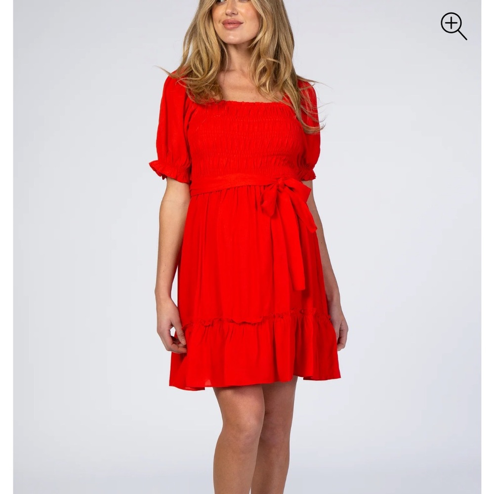 Pinkblush red smocked maternity dress